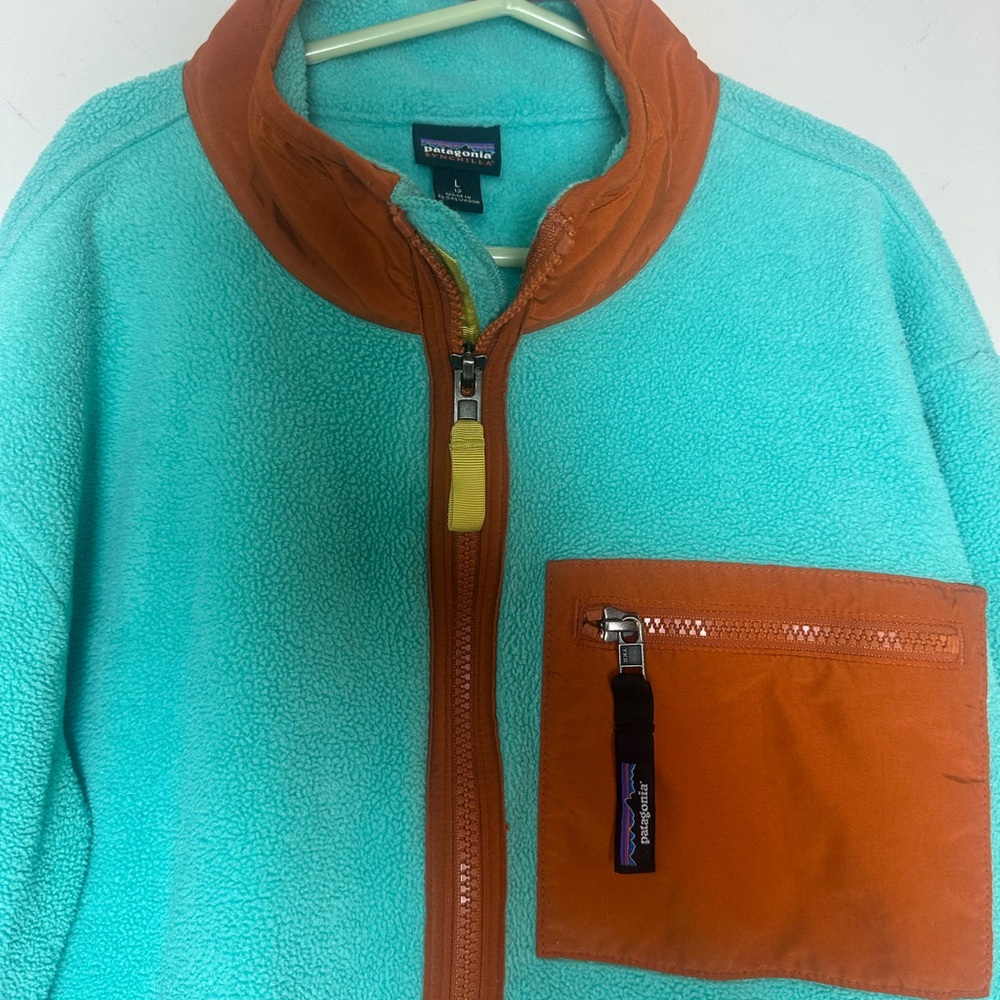 Patagonia Youth Synchilla Fleece Teal Full Zip Unisex Jacket, Size Large -12 - Picture 6 of 8
